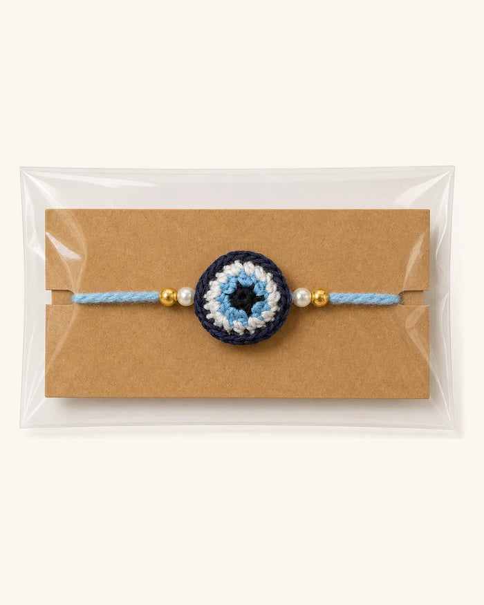 Blue Evil Eye Crochet Rakhi