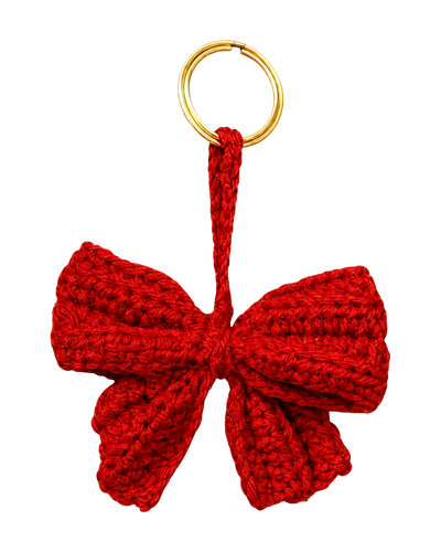 Crochet Bow Keychain in Bright Red