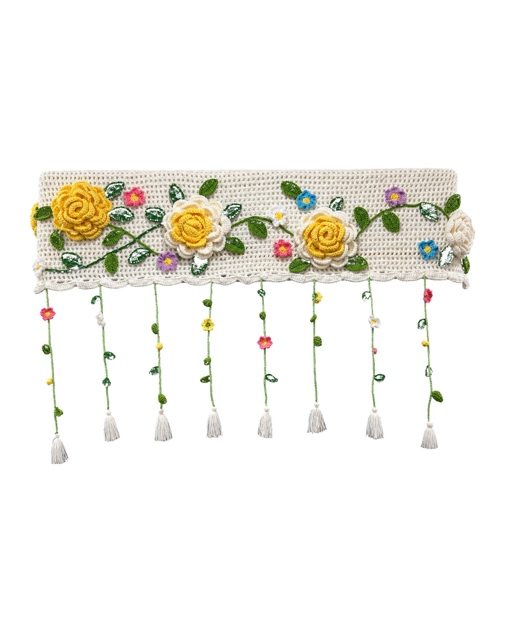 Cream Floral Crochet AC Cover with Hanging Vines in Dark Off White