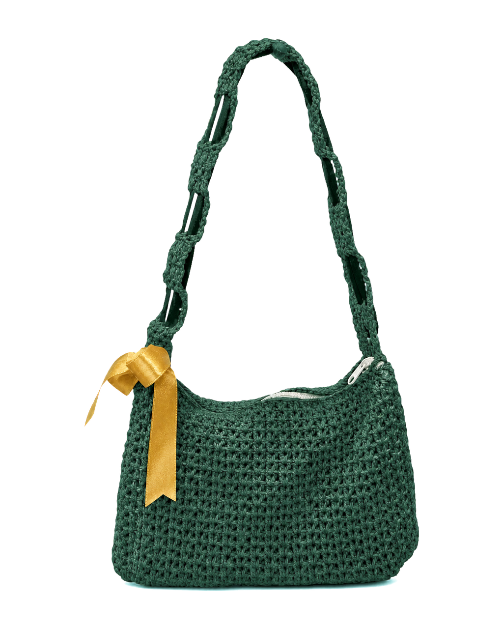 Pink Crochet Shoulder Bag in Dark Green