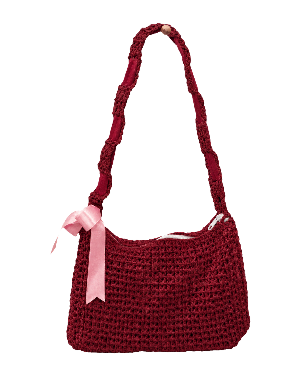 Pink Crochet Shoulder Bag in Dark Red