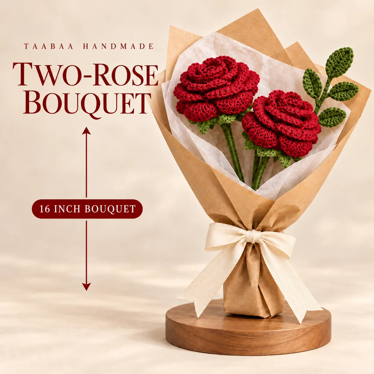 Rose Bouquet of two red crochet roses, 16 inch, from the Pehli Diwali Hamper