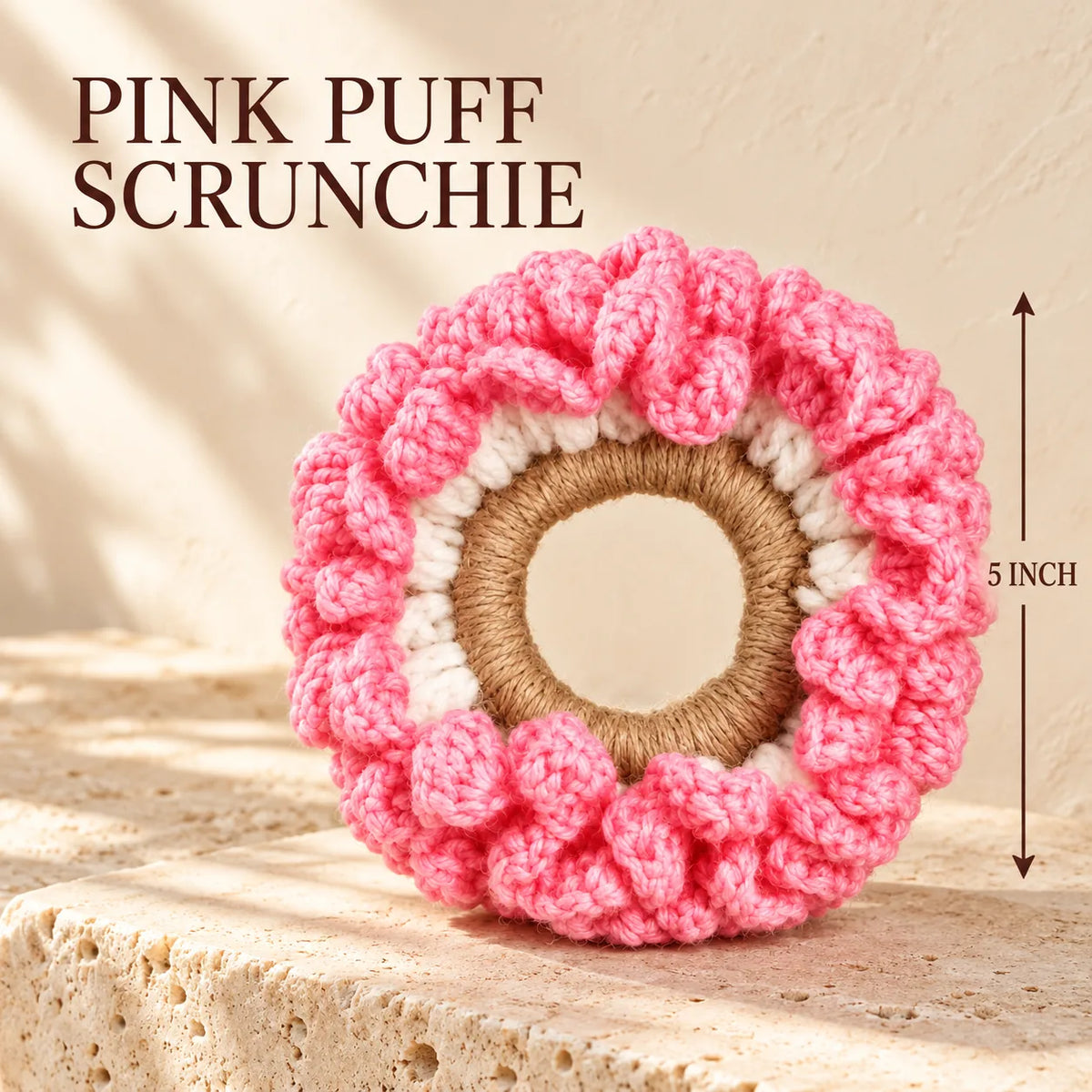 Pink Puff Flower Scrunchie, 5 inch, from the Sabki Diwali Hamper