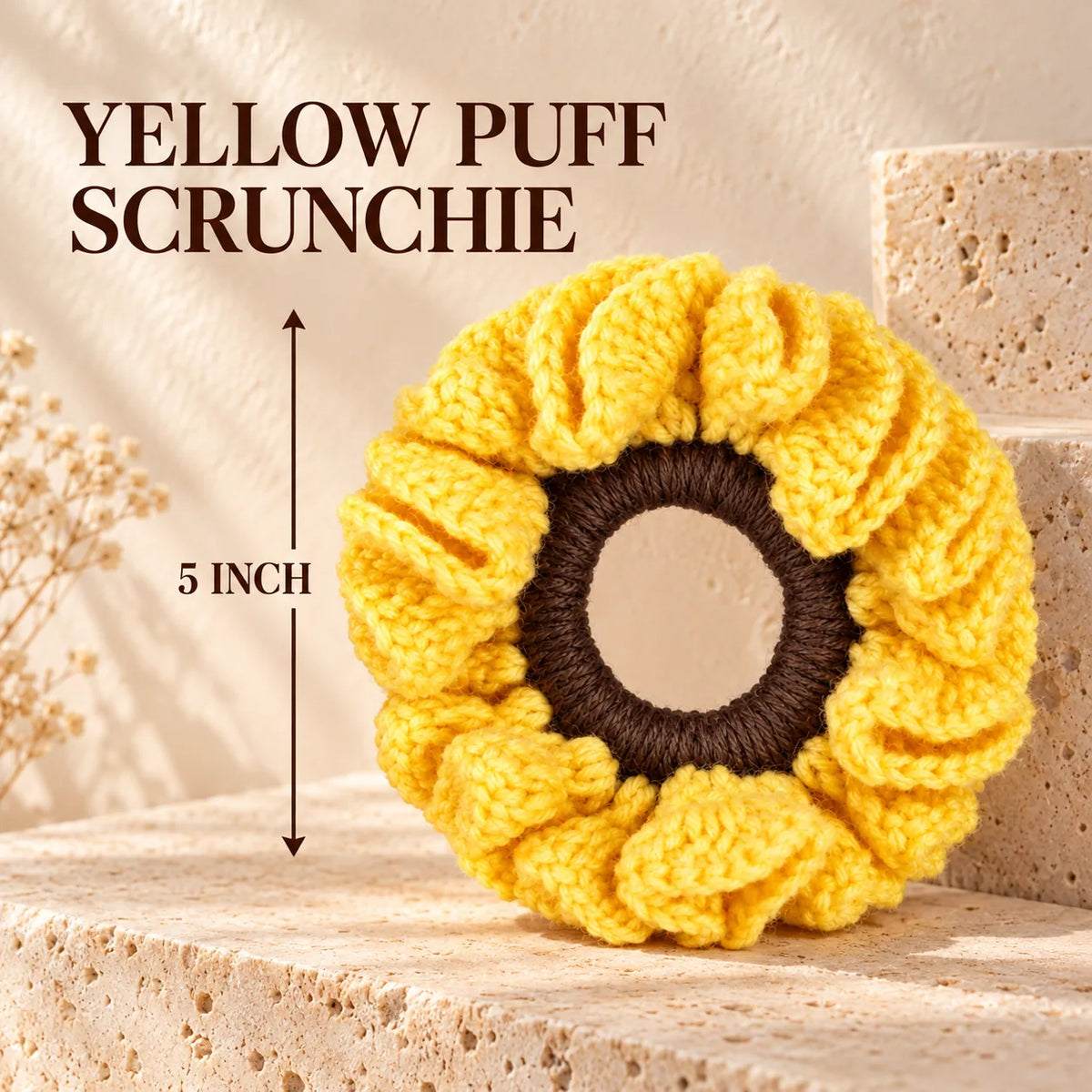 Yellow Puff Flower Scrunchie, 5 inch, from the Sabki Diwali Hamper