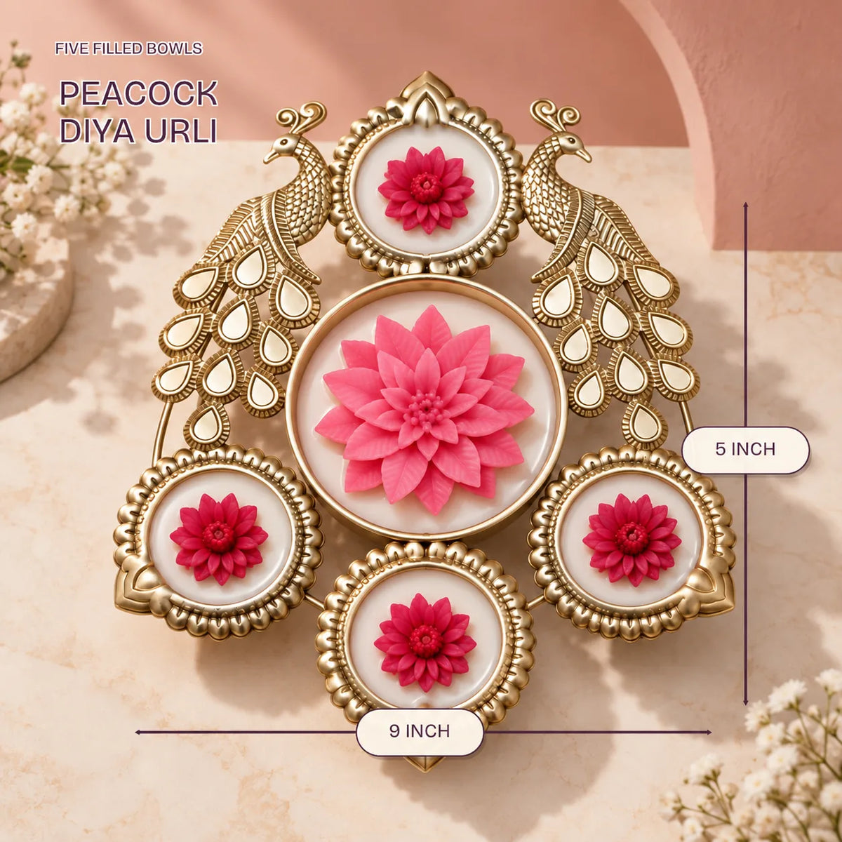Peacock Diya Urli, 9 by 5 inch, from the Sabki Diwali Hamper