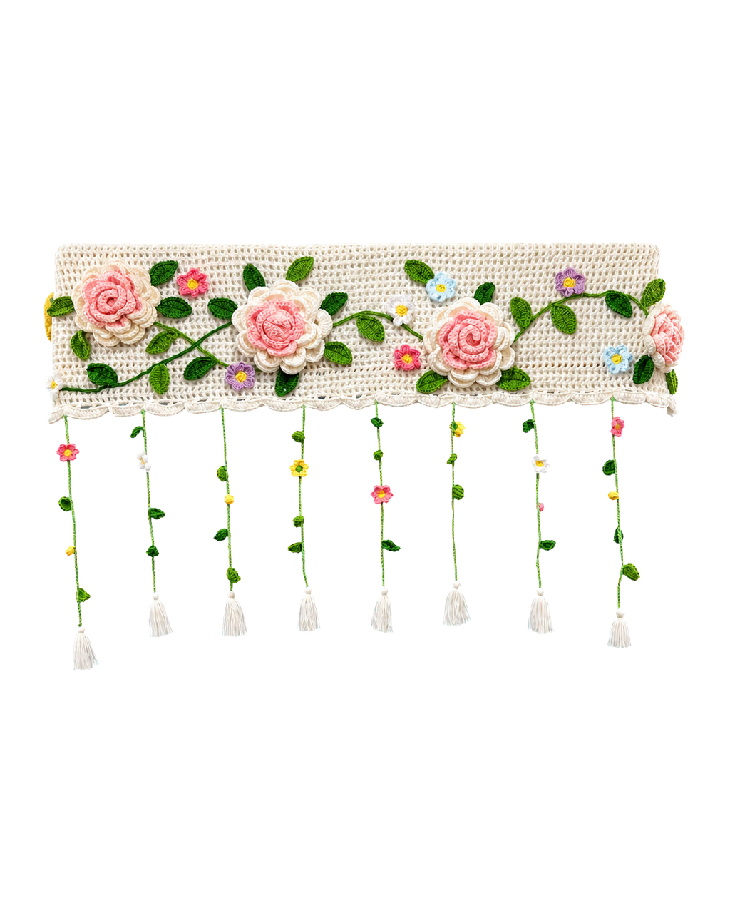 Floral Crochet AC Cover with Hanging Vines in Baby Pink