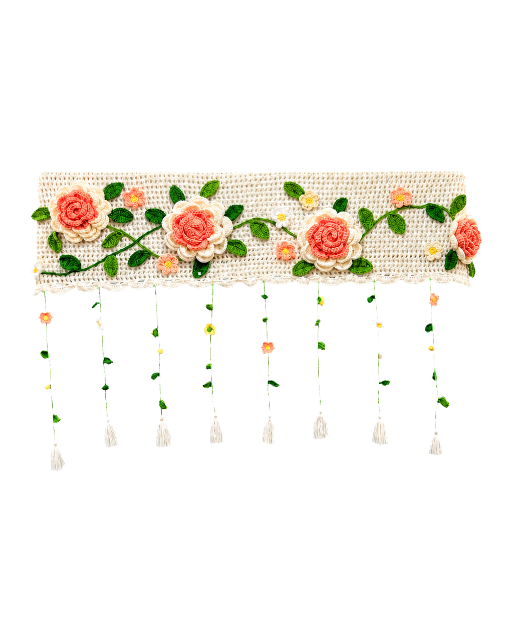 Floral Crochet AC Cover with Hanging Vines in Bright Red