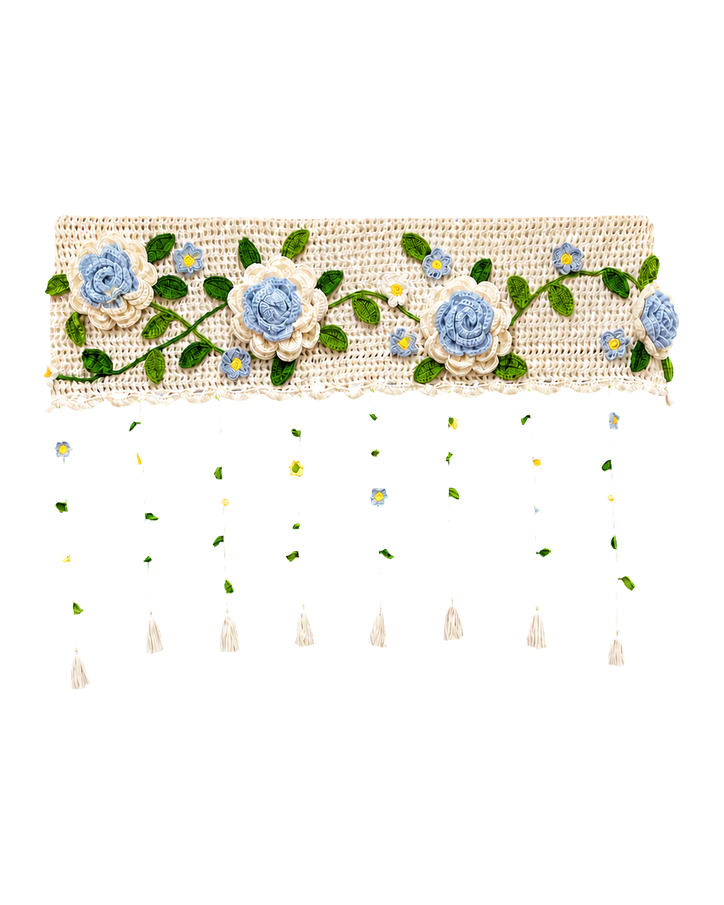 Floral Crochet AC Cover with Hanging Vines in Sky Blue