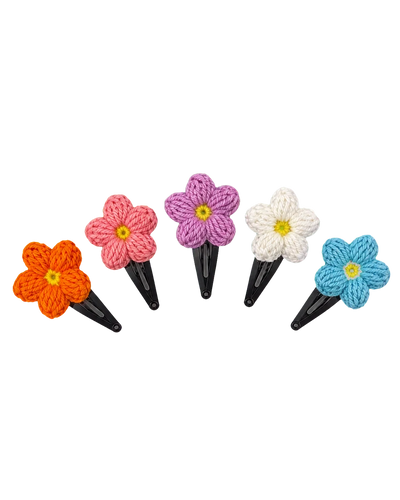 Flower Hair Clip Set, Pastel colourway, five crochet flower snap clips