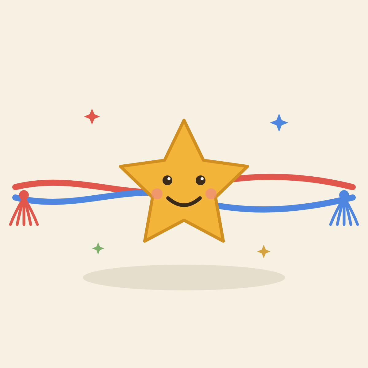 Illustration of a smiling star kids rakhi on a red and blue thread