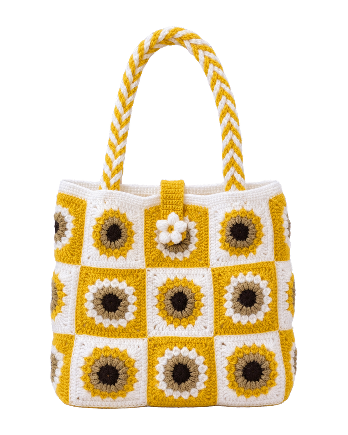 Sunflower Granny Square Tote Bag