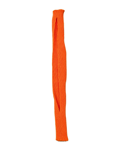 Orange ribbed crochet twist headband laid flat
