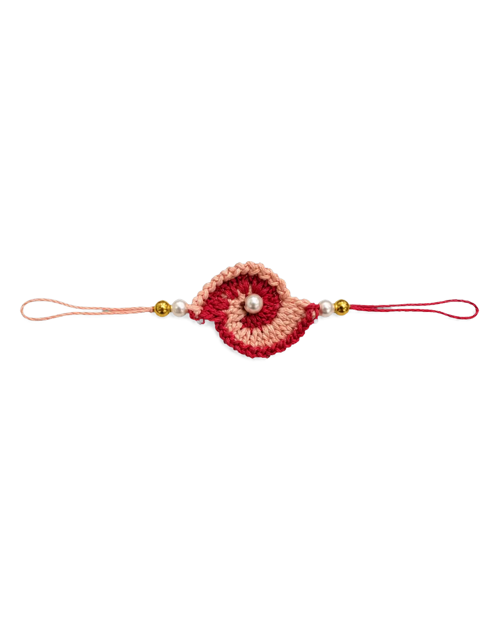 Pink and Beige Swirl Crochet Rakhi