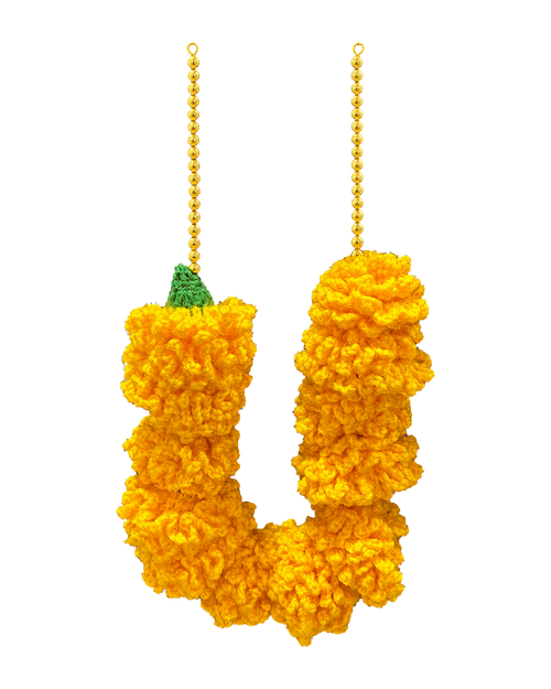Saffron Marigold Garland with Gold Beads