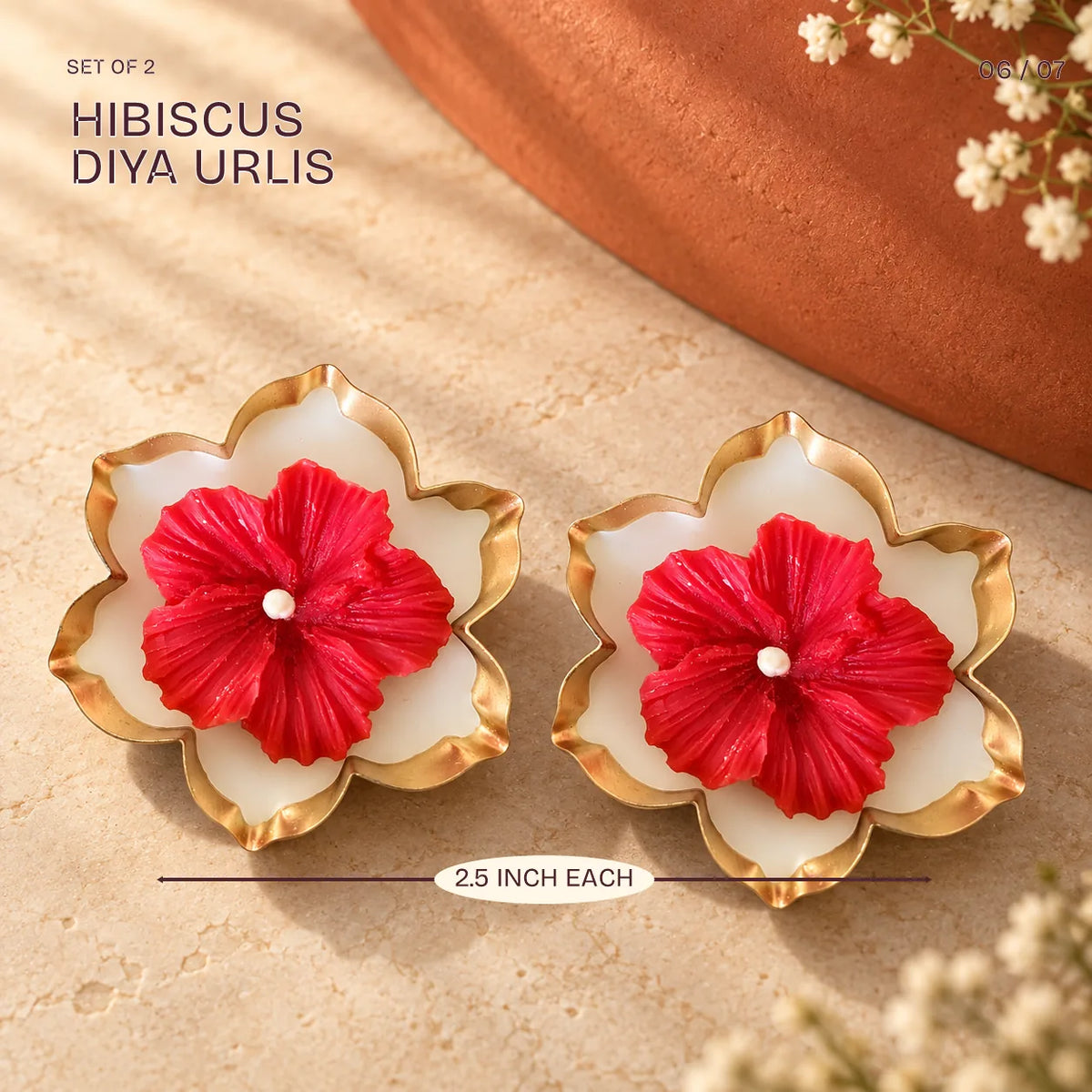 Two Hibiscus Diya Urlis, 2.5 inch, from the Forever Phooljhadi Hamper