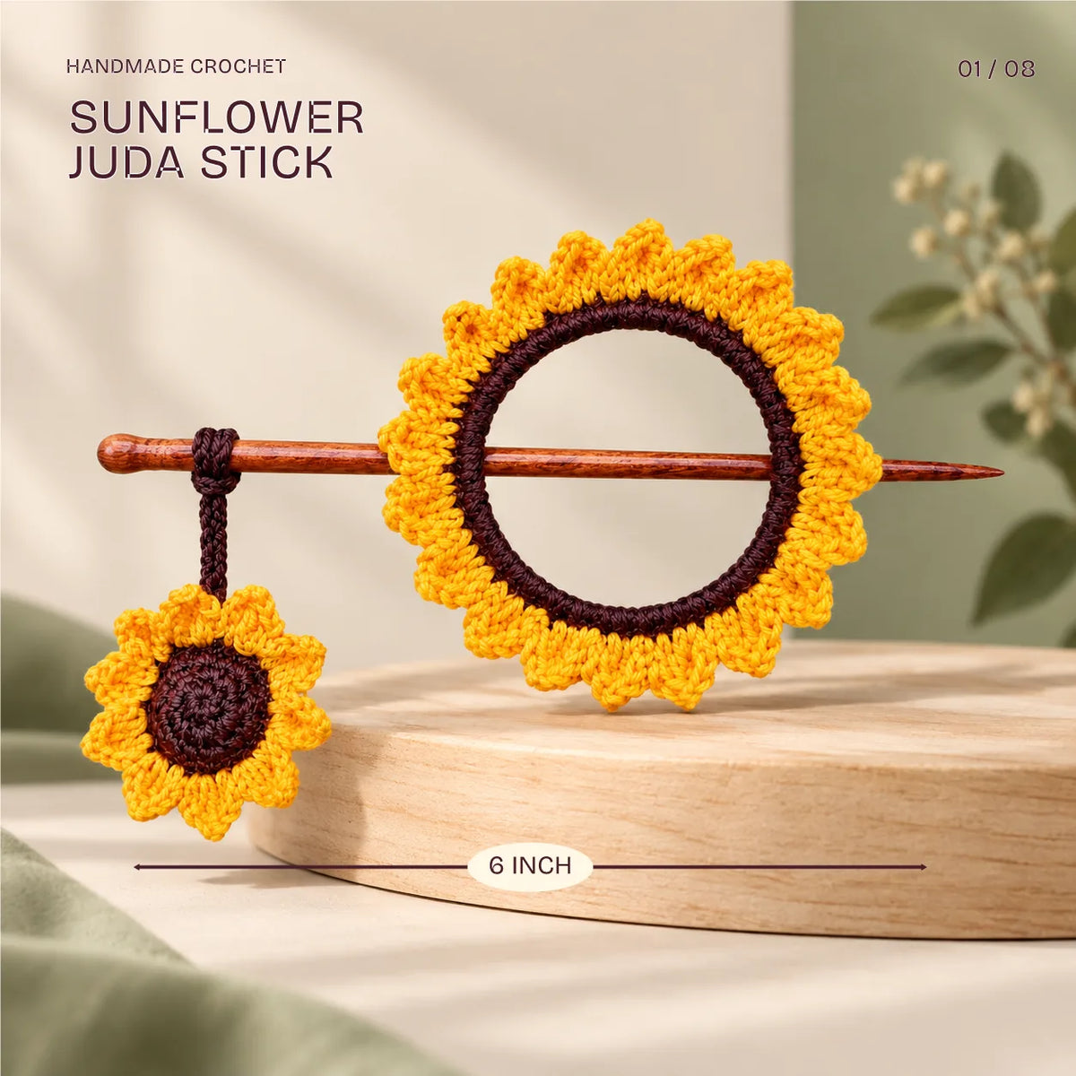 Sunflower Juda Stick, 6 inch, from the Pretty Patakha Hamper