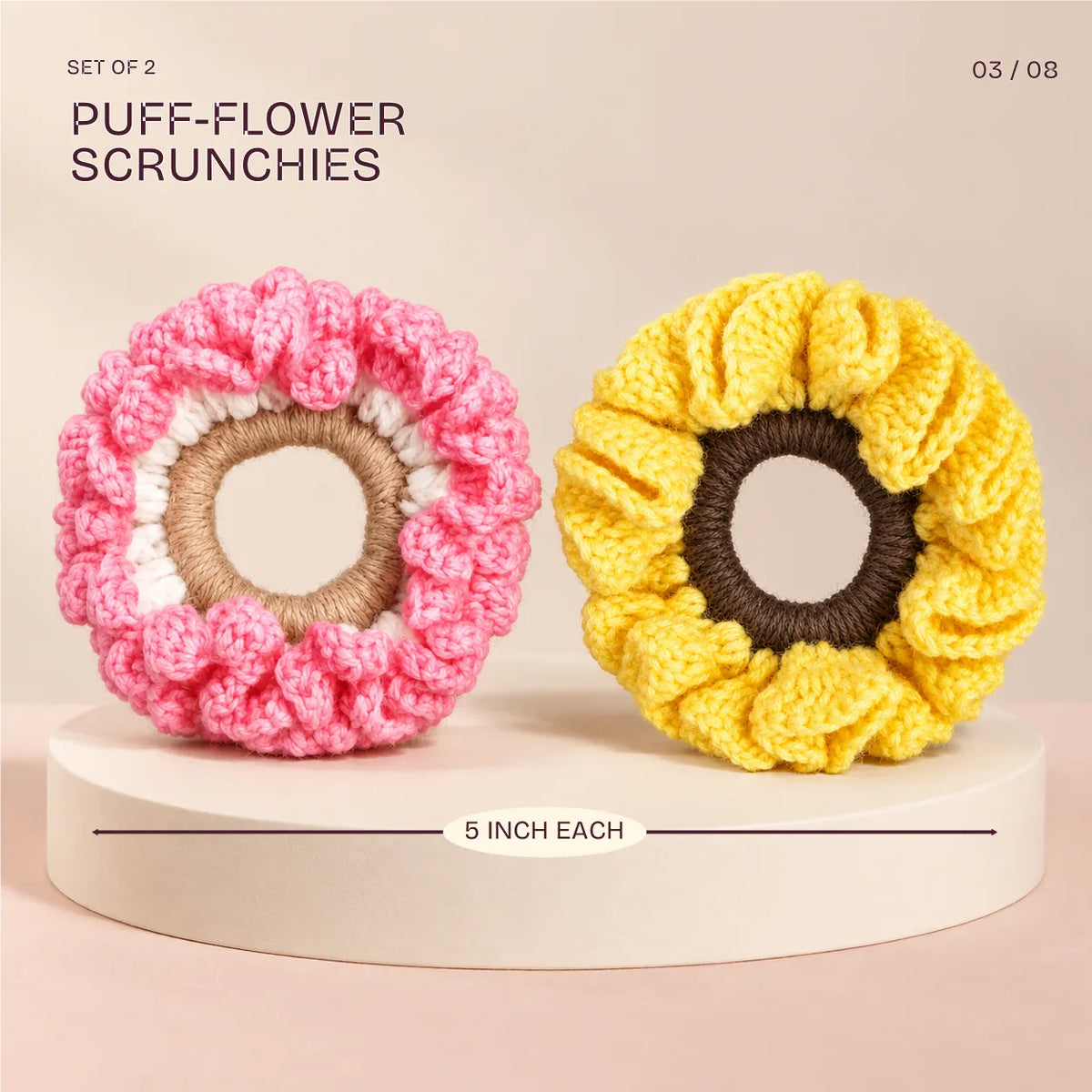 Two Puff Flower Scrunchies, 5 inch, from the Pretty Patakha Hamper