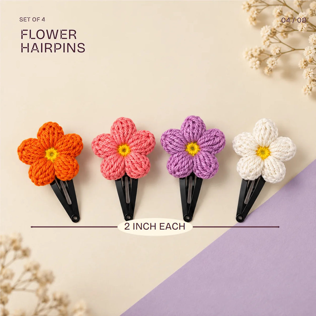 Four Flower Hairpins, 2 inch, from the Pretty Patakha Hamper