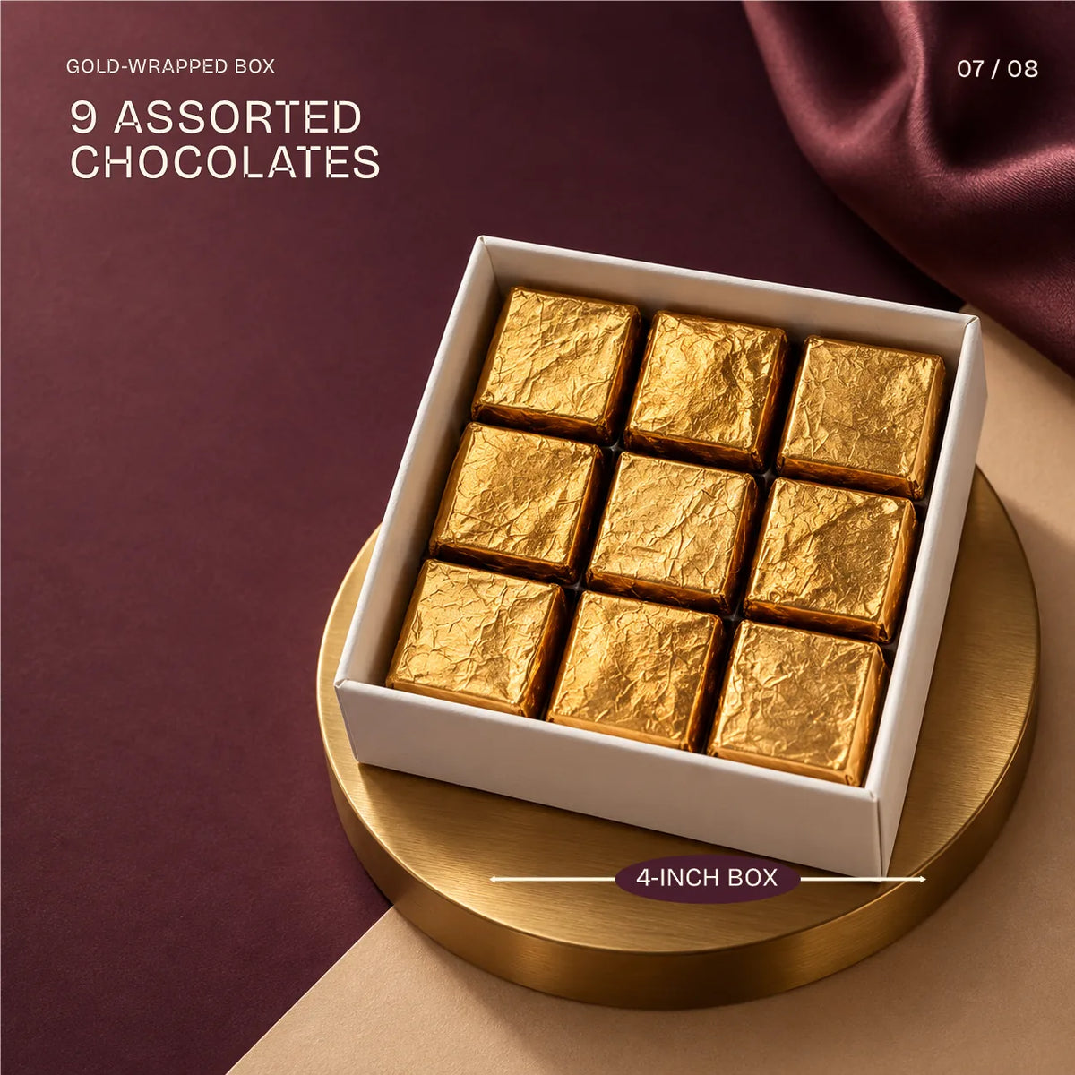 Nine Assorted Chocolates, 4 inch box, from the Pretty Patakha Hamper