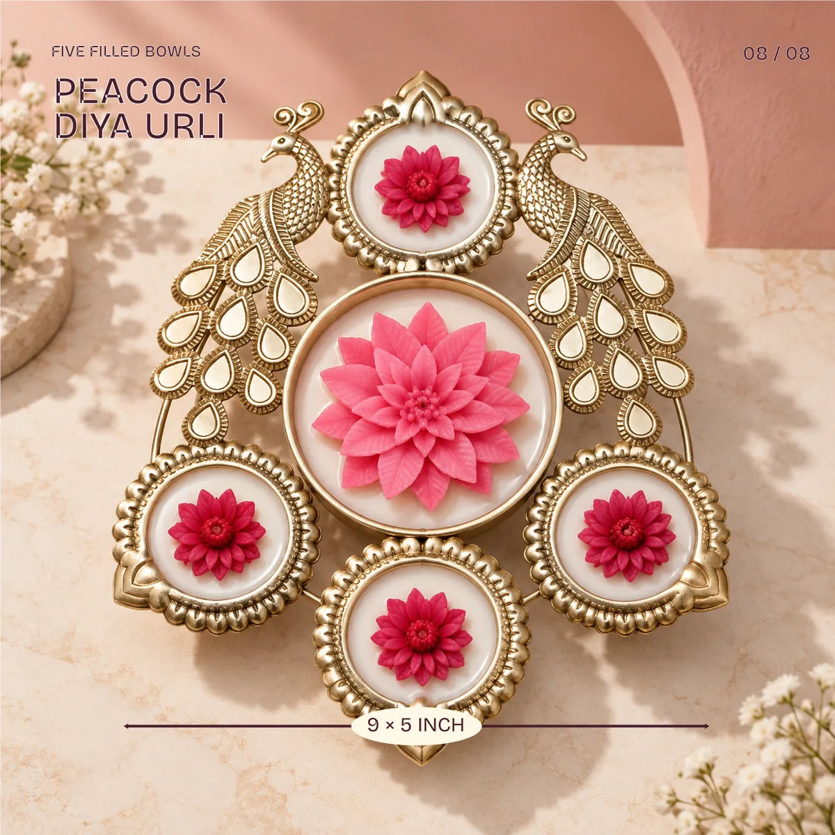 Peacock Diya Urli, 9x5 inch, from the Pretty Patakha Hamper