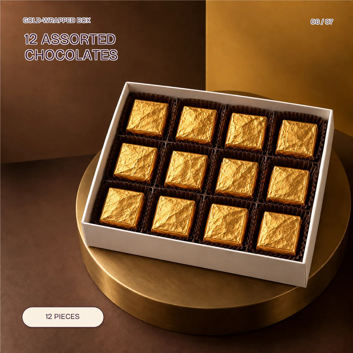 Twelve Gold Wrapped Chocolates, from the Sunflower Wala Festive Hamper