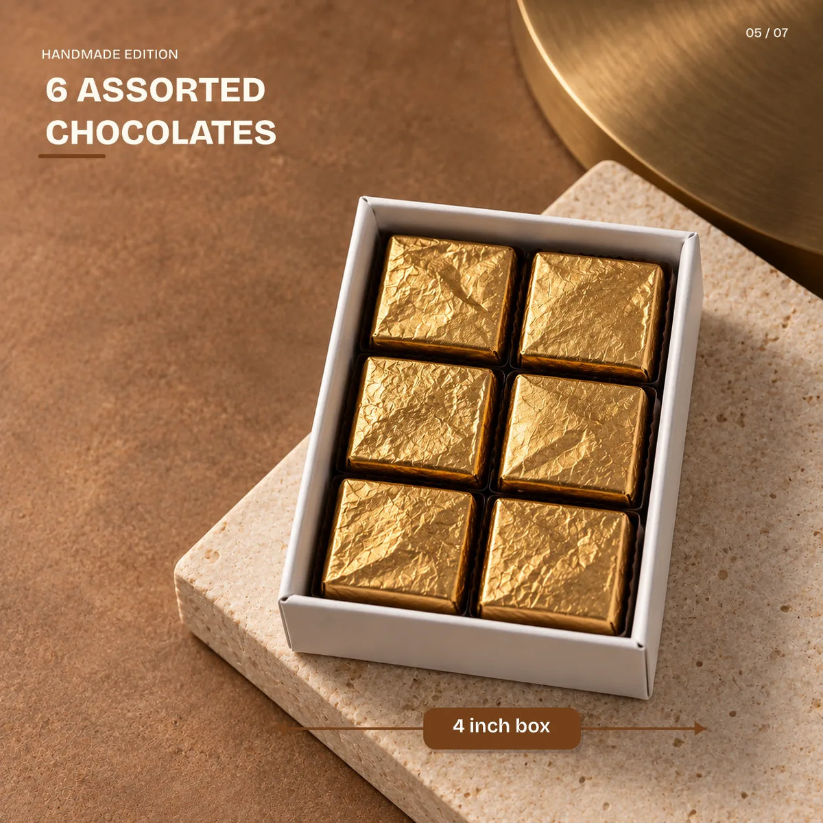 Six Assorted Chocolates, 4 inch box, from the Sunny Festive Hamper