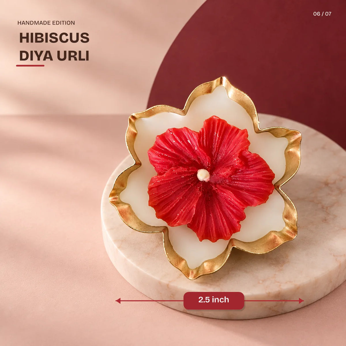 Hibiscus Diya Urli, 2.5 inch, from the Sunny Festive Hamper