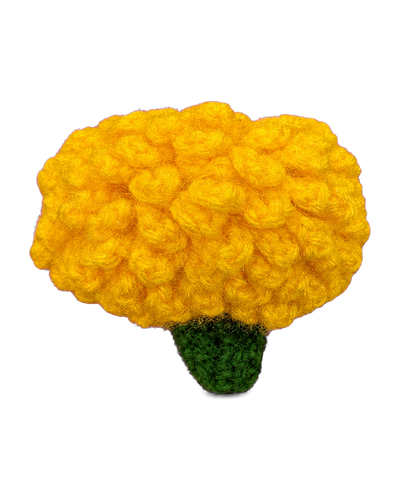Marigold Flower hair clip in Bright Light Yellow, a fuzzy crochet bloom on a green base