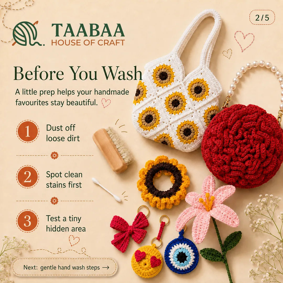 Taabaa crochet care guide, step 2 of 5: Before you wash