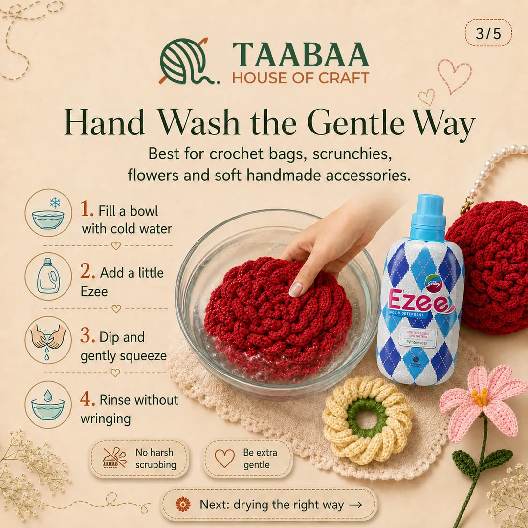 Taabaa crochet care guide, step 3 of 5: Hand wash the gentle way