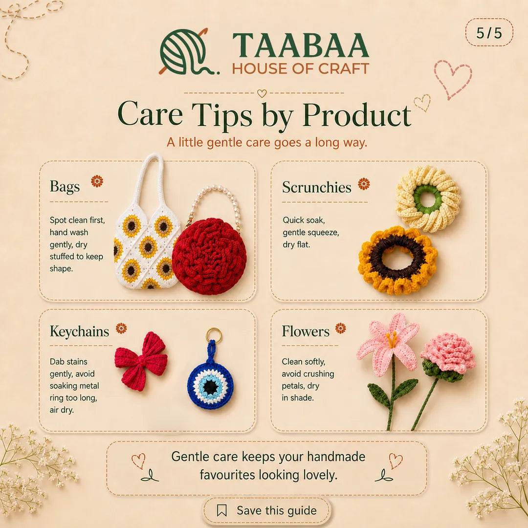 Taabaa crochet care guide, step 5 of 5: Care tips by product